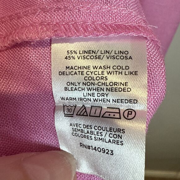 Loft Dress Pink Long Sleeve Belted Shirt Dress Linen Blend Women's Size 0 Petite - Picture 11 of 16